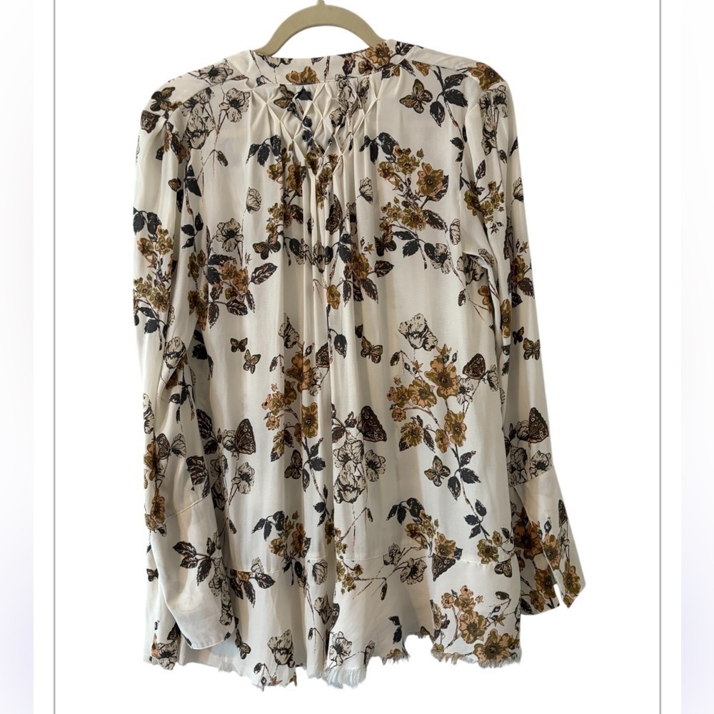 Free People Womens Pebble Crepe Butterfly Tunic  Ivory Fringe Boho Peasant Small - Picture 4 of 15